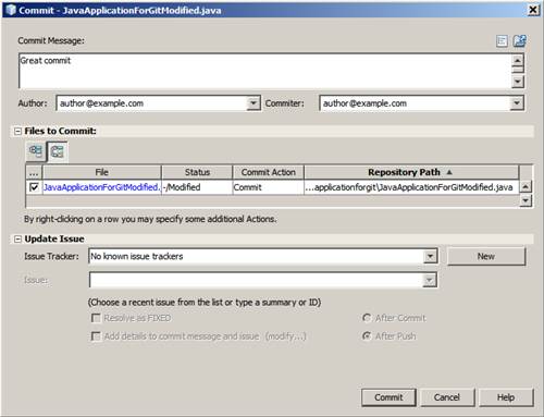 Commit dialog box