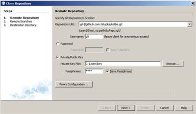 Remote Repository page of the Clone Repository wizard