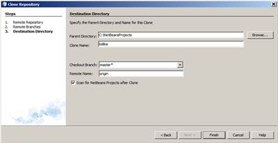Destination Directory of the Clone Repository wizard