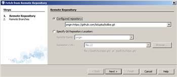 Fetch from Remote Repository wizard