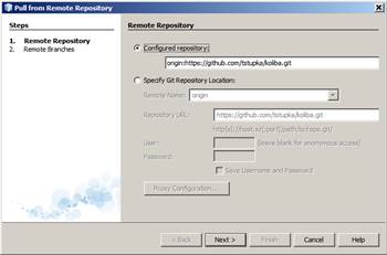 Pull from Remote Repository wizard